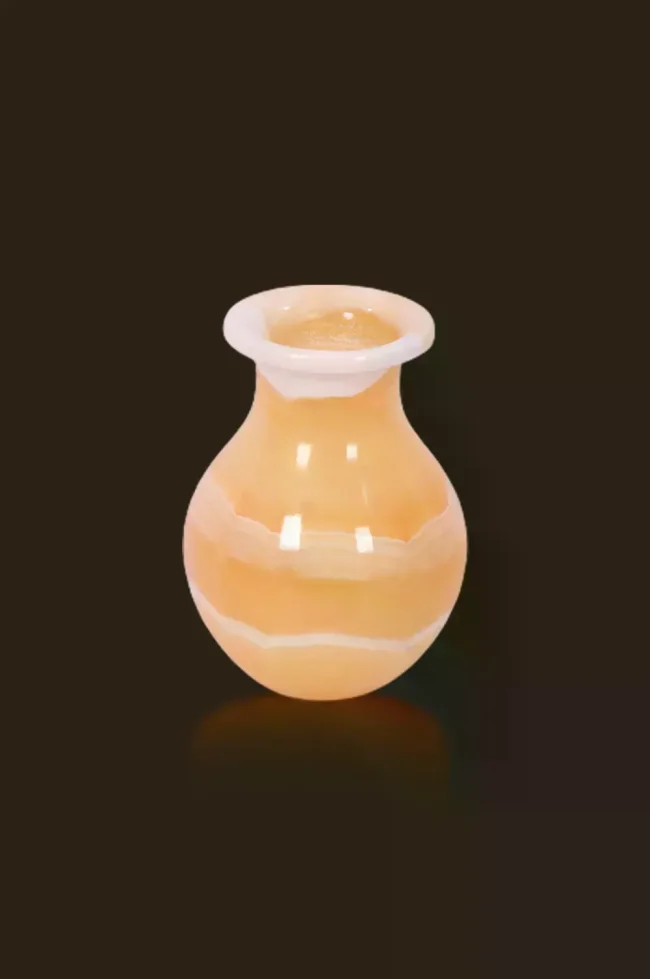 Natural alabaster stone wide round waist vase